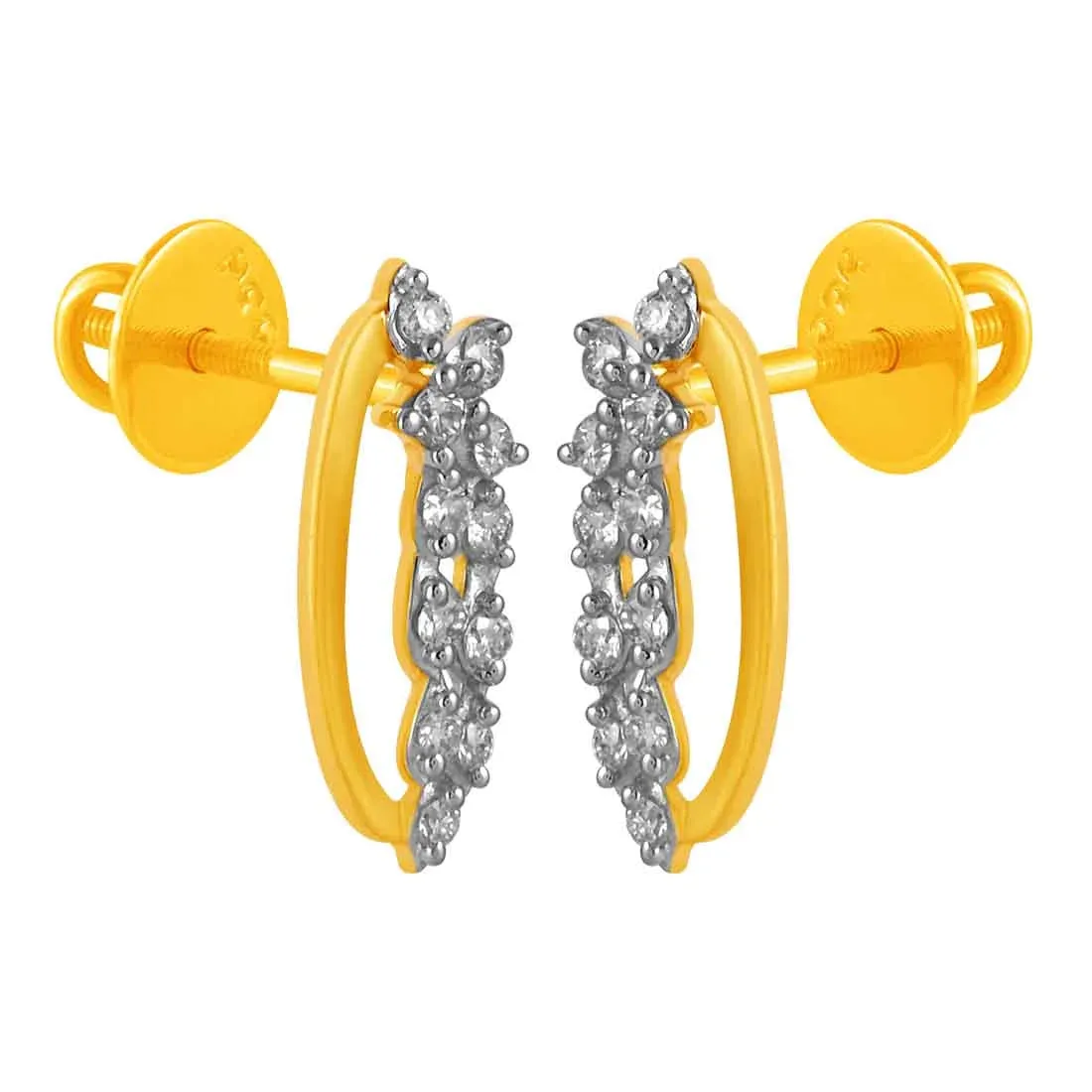 14KT (585) Yellow Gold & Diamond Beautiful Stud Earrings