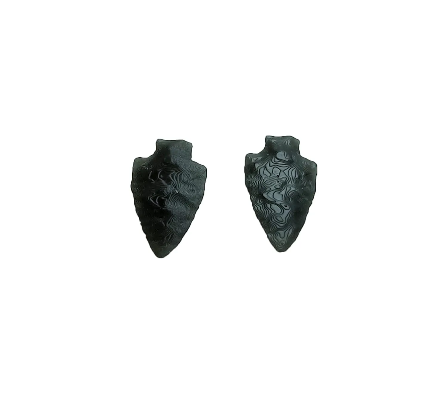15mm Black Native American Flint Knapping Style Arrowhead Stud Earrings Unisex/Men/Women/Vegan (Black)