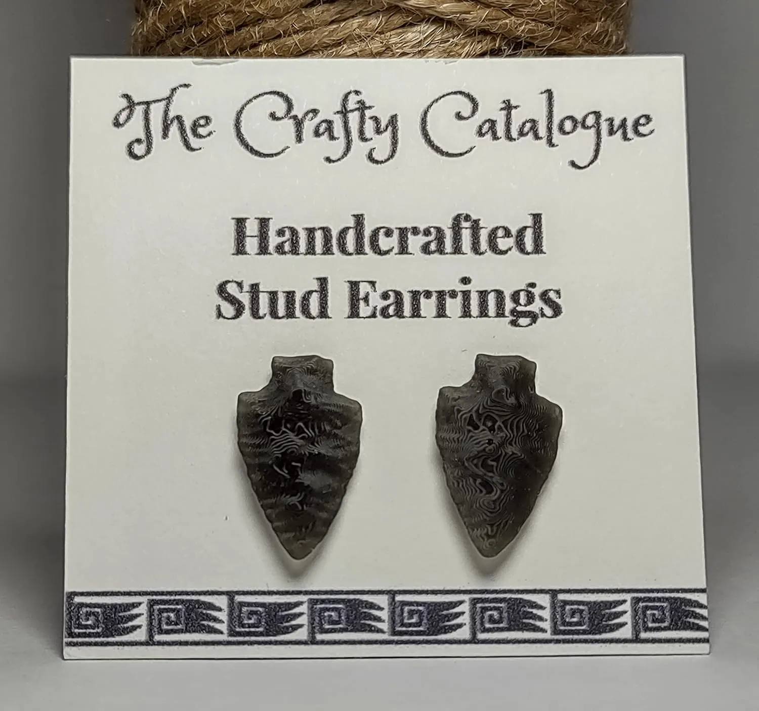 15mm Black Native American Flint Knapping Style Arrowhead Stud Earrings Unisex/Men/Women/Vegan (Black)