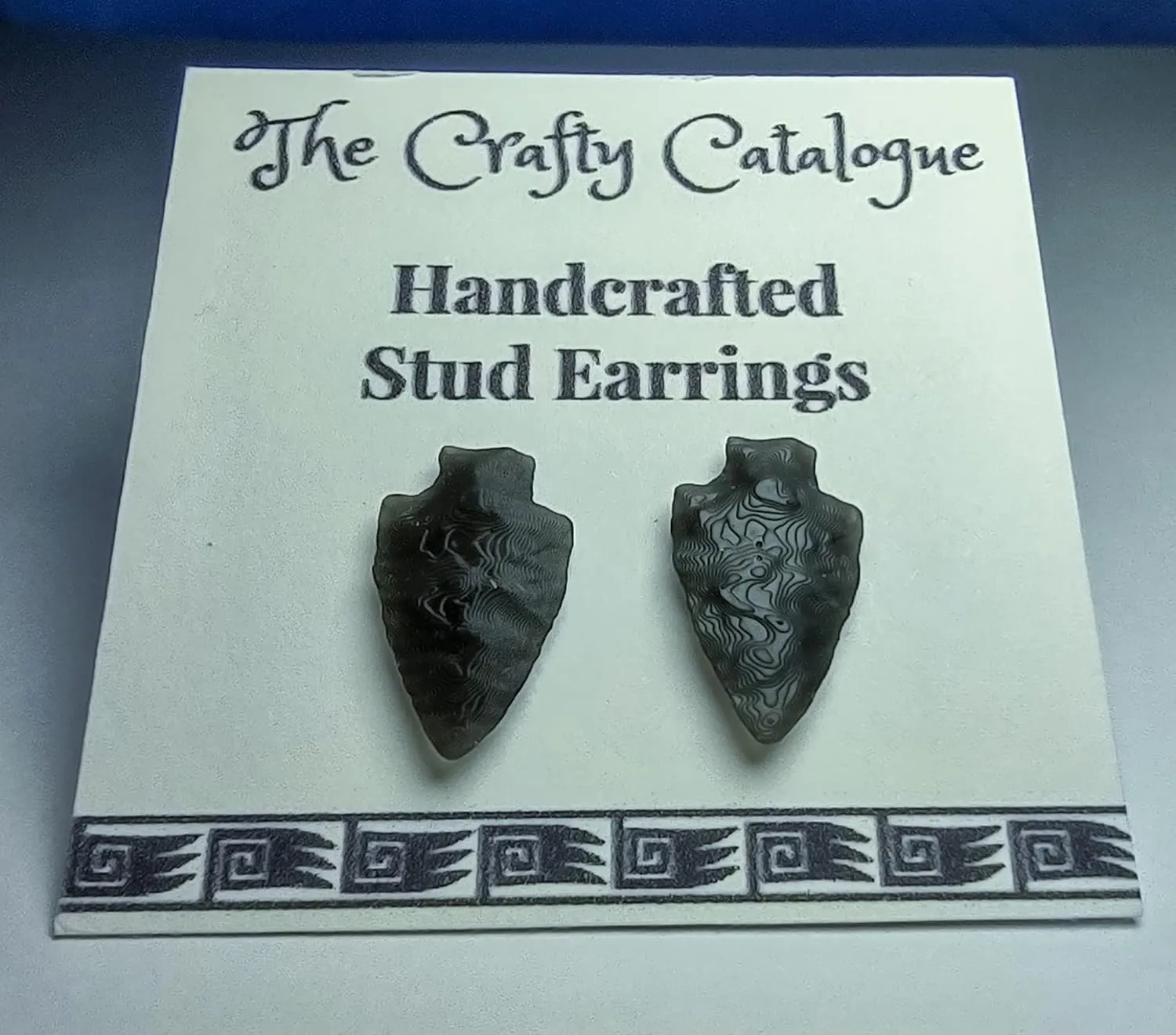 15mm Black Native American Flint Knapping Style Arrowhead Stud Earrings Unisex/Men/Women/Vegan (Black)