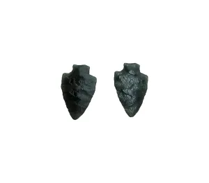 15mm Black Native American Flint Knapping Style Arrowhead Stud Earrings Unisex/Men/Women/Vegan (Black)