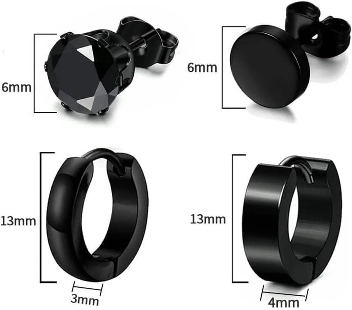 16 Pairs Men Earrings Set - Black Stainless Steel Cross Dangle Hoop & Ear Stud Fashion Piercing Jewelry for Birthdays, Parties & More