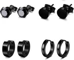 16 Pairs Men Earrings Set - Black Stainless Steel Cross Dangle Hoop & Ear Stud Fashion Piercing Jewelry for Birthdays, Parties & More