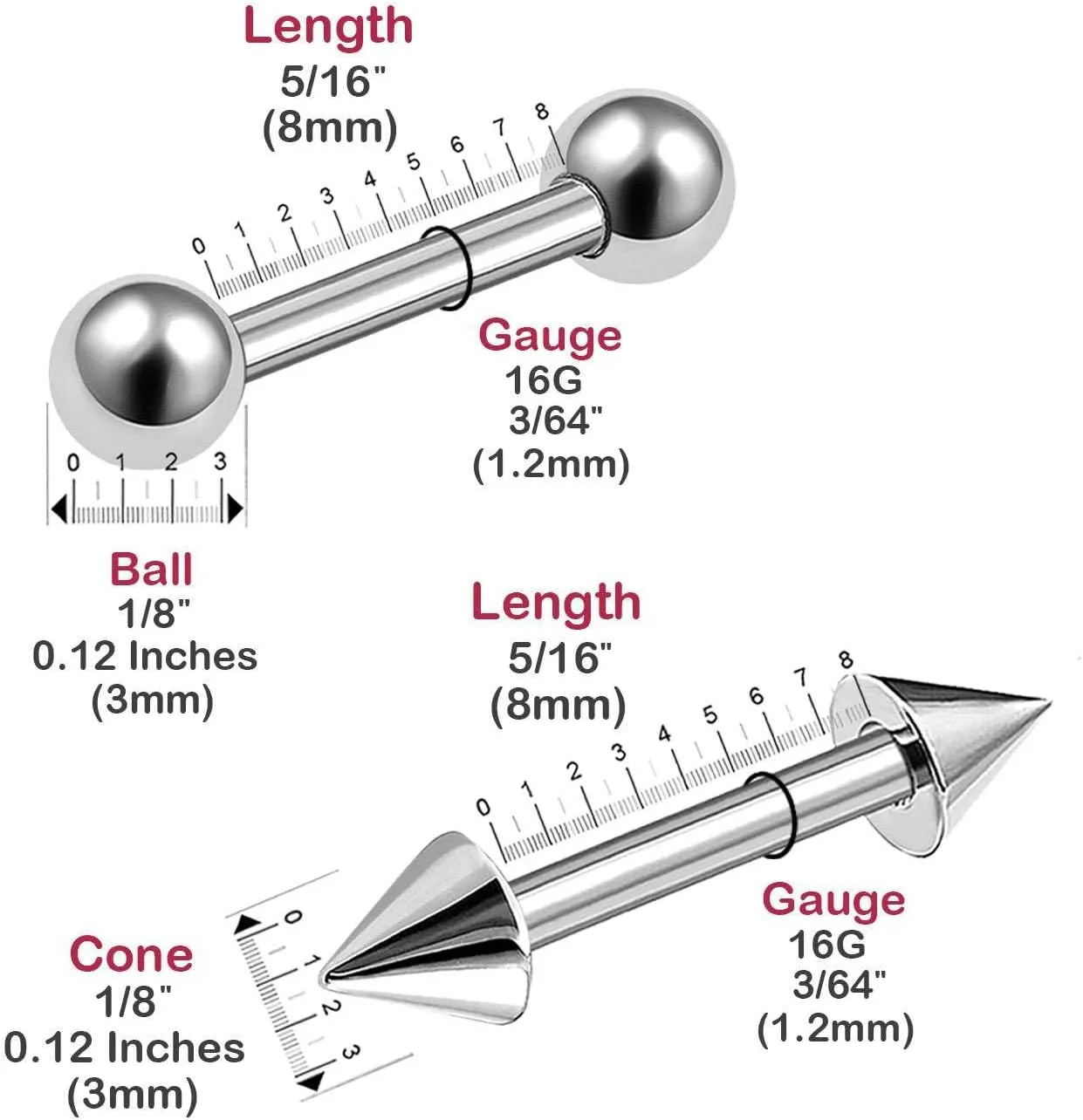 16g 1.2mm Barbell Earrings Stainless Steel Cartilage Eyebrow Tragus Daith Rook Helix Earrings Eyebrow Body Jewelry Pick Size