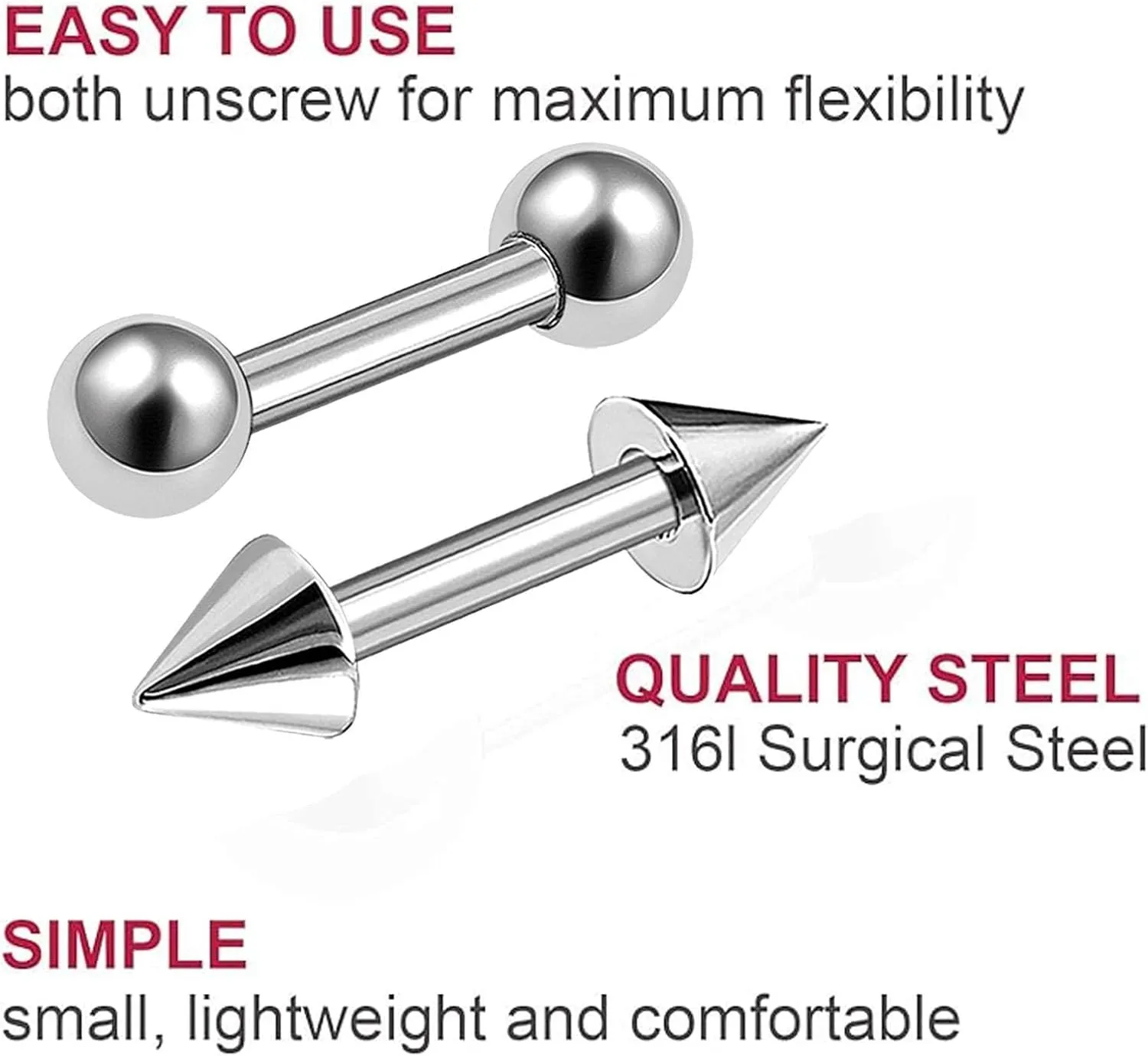 16g 1.2mm Barbell Earrings Stainless Steel Cartilage Eyebrow Tragus Daith Rook Helix Earrings Eyebrow Body Jewelry Pick Size