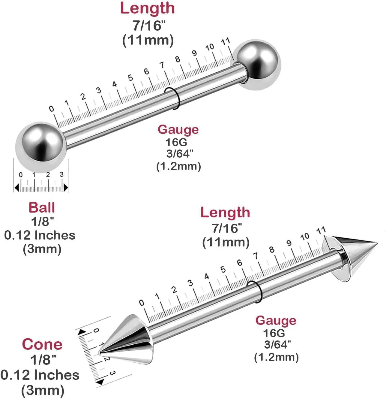 16g 1.2mm Barbell Earrings Stainless Steel Cartilage Eyebrow Tragus Daith Rook Helix Earrings Eyebrow Body Jewelry Pick Size