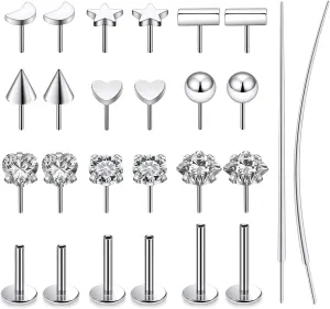 16G 18G 20G Threadless Flat Back Nose Ring Studs Earrings 316L Stainless Surgical Steel Tragus Helix Cartilage Earrings Medusa Labret Lip Rings Piercing Jewelry For Women Men Bar 6mm-8mm
