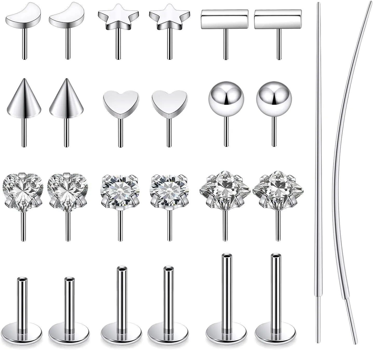 16G 18G 20G Threadless Flat Back Nose Ring Studs Earrings 316L Stainless Surgical Steel Tragus Helix Cartilage Earrings Medusa Labret Lip Rings Piercing Jewelry For Women Men Bar 6mm-8mm