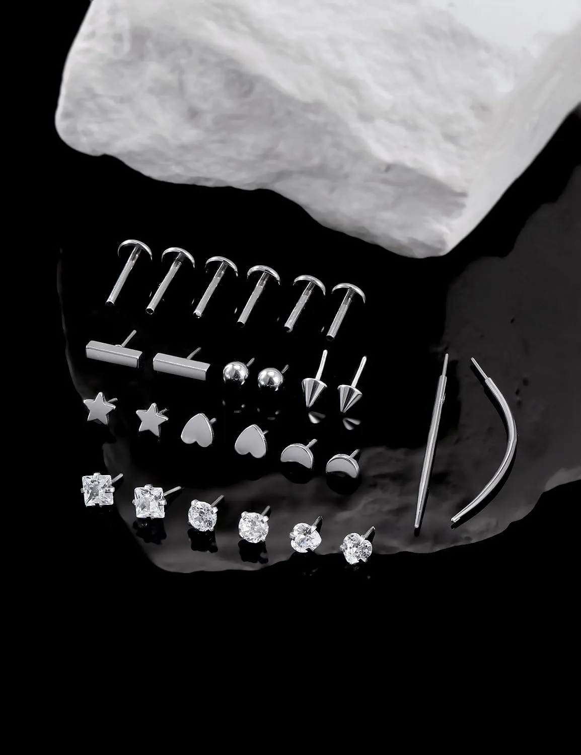 16G 18G 20G Threadless Flat Back Nose Ring Studs Earrings 316L Stainless Surgical Steel Tragus Helix Cartilage Earrings Medusa Labret Lip Rings Piercing Jewelry For Women Men Bar 6mm-8mm