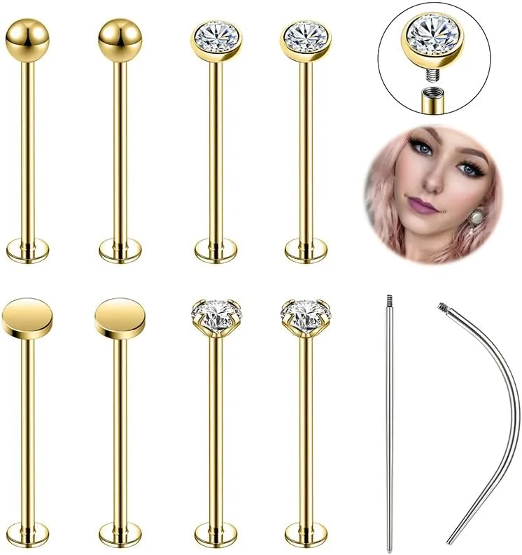 16G 316L Stainless Steel Labret Cheek Tongue Rings Barbell Body Piercing Jewelry Lengthening 4mm 5mm Bar Size 14mm-25mm Bar Length Available Dimple Cheek Piercing Jewelry Black Silver Gold