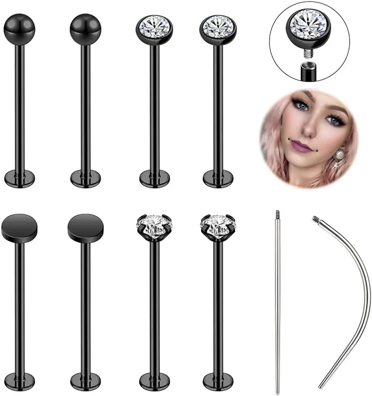 16G 316L Stainless Steel Labret Cheek Tongue Rings Barbell Body Piercing Jewelry Lengthening 4mm 5mm Bar Size 14mm-25mm Bar Length Available Dimple Cheek Piercing Jewelry Black Silver Gold