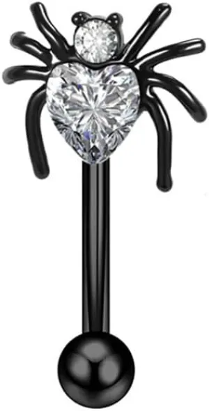 16G CZ Spider Eyebrow Ring for Women Men Stainless Steel Black Insect Eyebrow Studs Curved Barbells Cartilage Earrings Halloween Body Piercing Jewelry