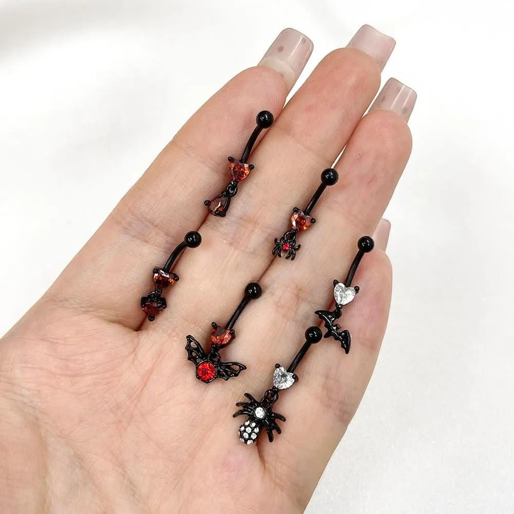 16G Stainless Steel Eyebrow Ring for Women Men Black CZ Heart Spider Bat Dangle Eyebrow Rings Eyebrow Curved Barbell Cartilage Earrings Statement Eyebrow Piercing Jewelry