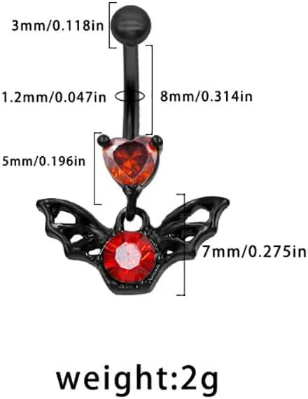 16G Stainless Steel Eyebrow Ring for Women Men Black CZ Heart Spider Bat Dangle Eyebrow Rings Eyebrow Curved Barbell Cartilage Earrings Statement Eyebrow Piercing Jewelry
