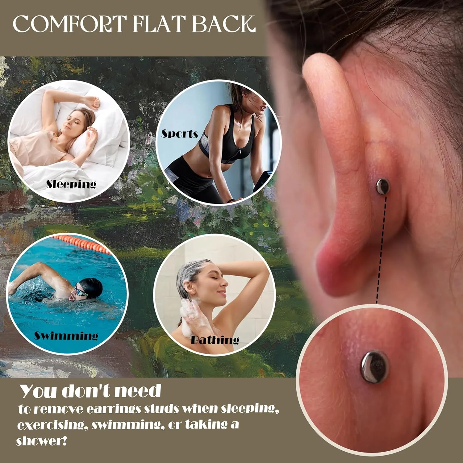 16G/18G Flat Back Earrings Studs Internal Thread Nose Stud CZ Nose Rings for Women Men Surgical Steel Lip Rings Labret Tragus Nostril Helix Cartilage Piercing Jewelry