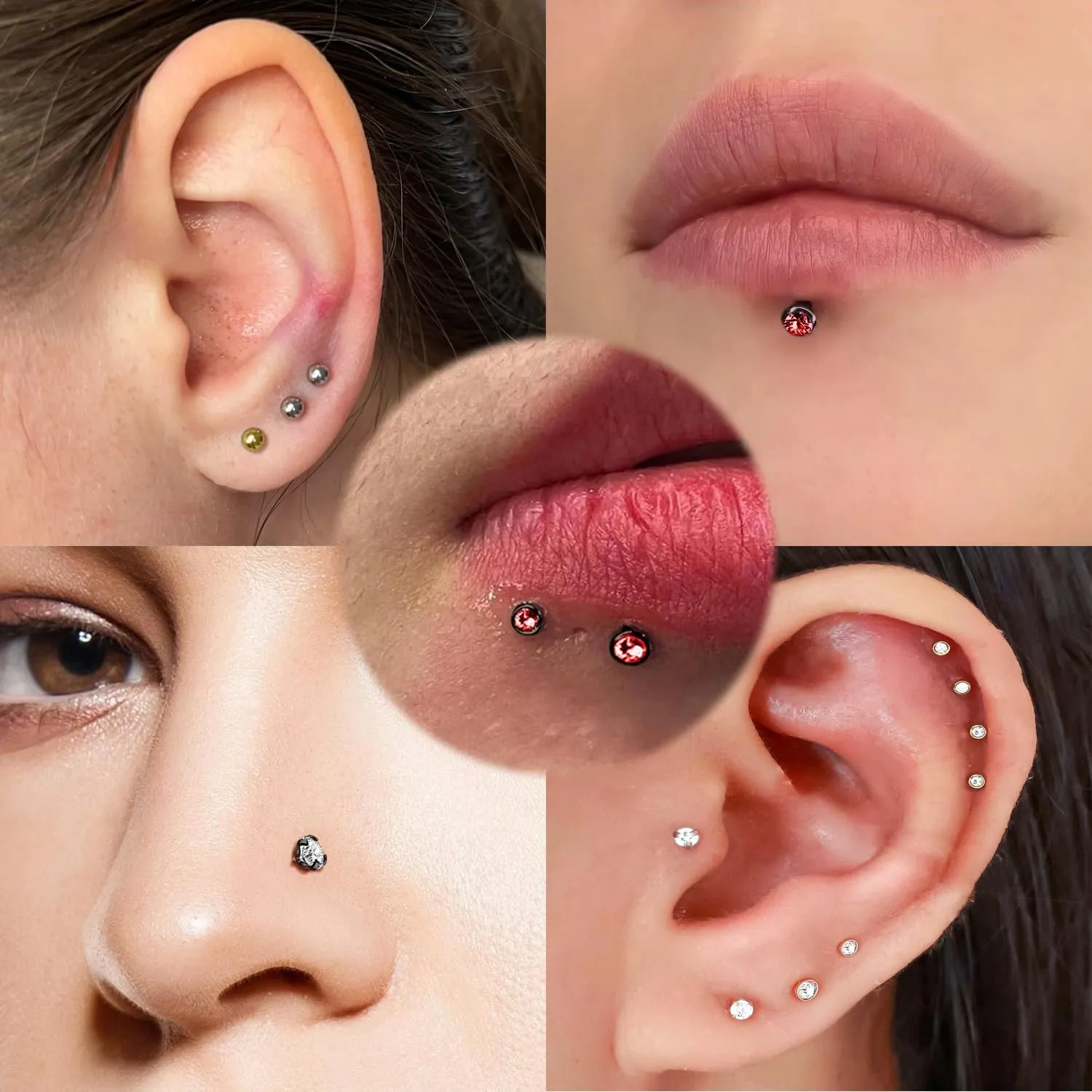 16g/18g Internal Thread CZ Stud Surgical Steel Piercing Jewelry for Tragus, Nose, Helix, Conch, Medusa, Lip, Labret - Cartilage Earring for Women Men 9pcs