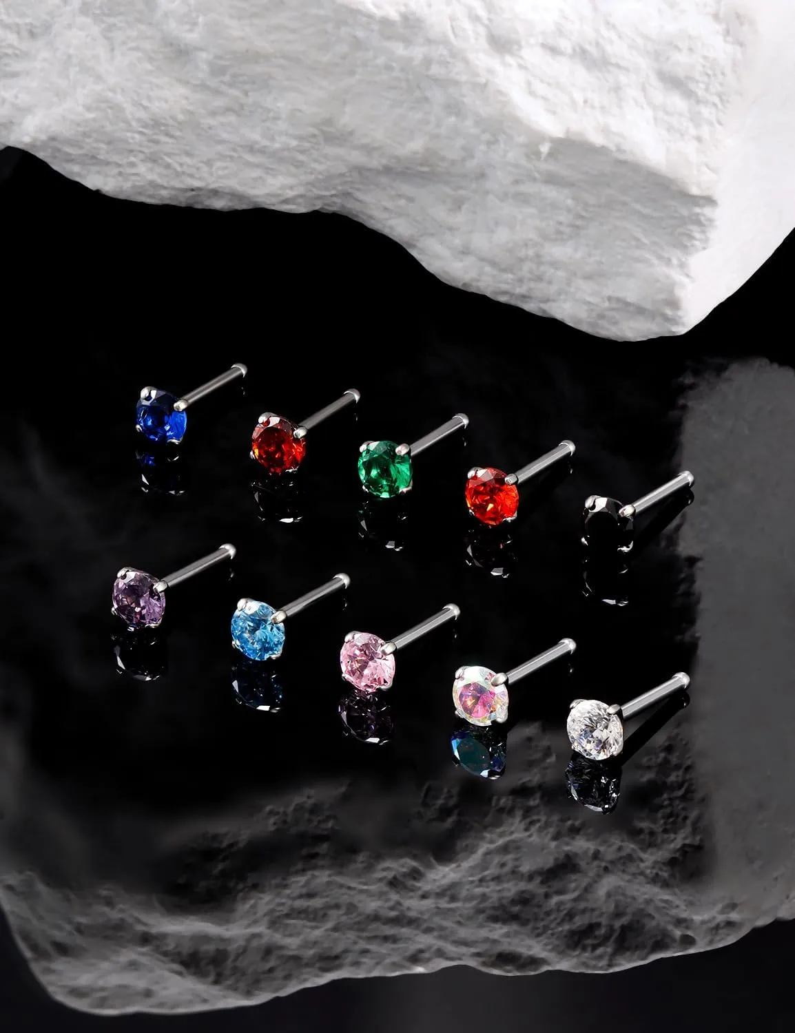18G 20G 22G Astm F136 Titanium Nose Rings Studs Piercing Jewelry for Women Men Cubic Zirconia Nose Rings Nostril Piercing Jewelry Clear CZ 1.5mm 2mm 2.5mm 3mm 10PCS