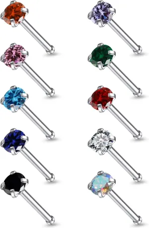 18G 20G 22G Astm F136 Titanium Nose Rings Studs Piercing Jewelry for Women Men Cubic Zirconia Nose Rings Nostril Piercing Jewelry Clear CZ 1.5mm 2mm 2.5mm 3mm 10PCS