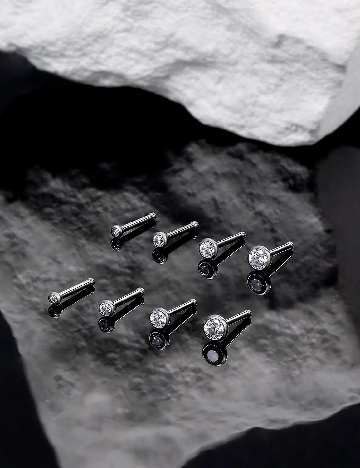 18G 20G 22G Astm F136 Titanium Nose Rings Studs Piercing Jewelry for Women Men Nose Nostril Piercing Jewelry Diamond Clear CZ 1.5mm 2mm 2.5mm 3mm 4 Pair