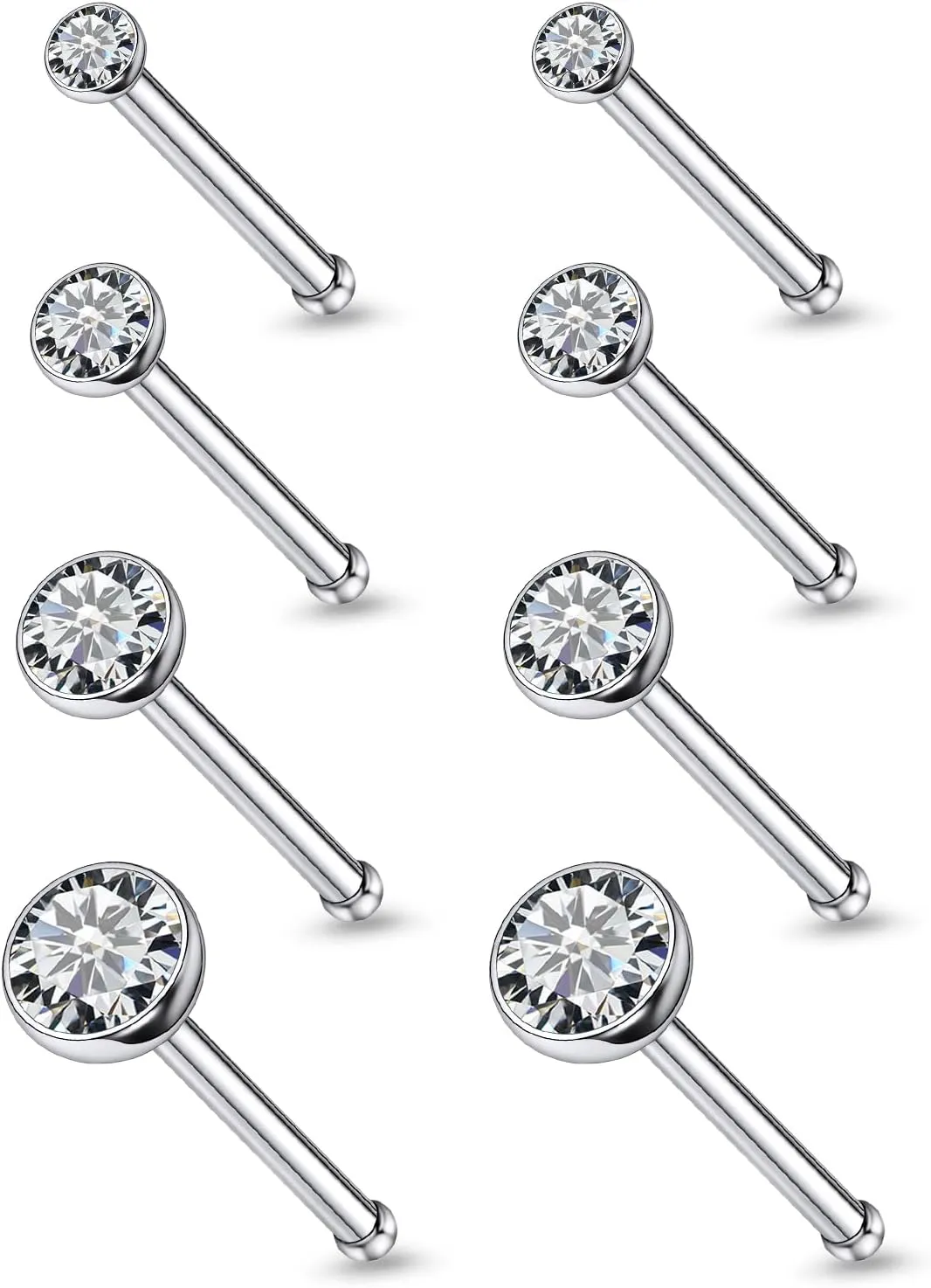18G 20G 22G Astm F136 Titanium Nose Rings Studs Piercing Jewelry for Women Men Nose Nostril Piercing Jewelry Diamond Clear CZ 1.5mm 2mm 2.5mm 3mm 4 Pair