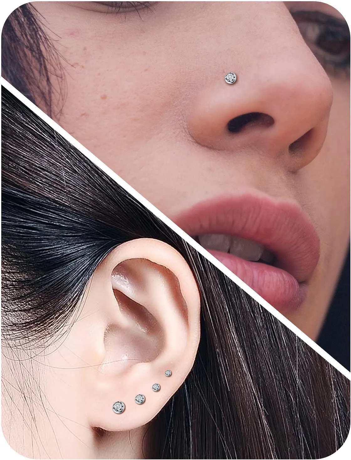 18G 20G 22G Astm F136 Titanium Nose Rings Studs Piercing Jewelry for Women Men Nose Nostril Piercing Jewelry Diamond Clear CZ 1.5mm 2mm 2.5mm 3mm 4 Pair