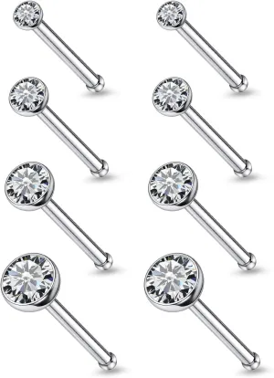 18G 20G 22G Astm F136 Titanium Nose Rings Studs Piercing Jewelry for Women Men Nose Nostril Piercing Jewelry Diamond Clear CZ 1.5mm 2mm 2.5mm 3mm 4 Pair