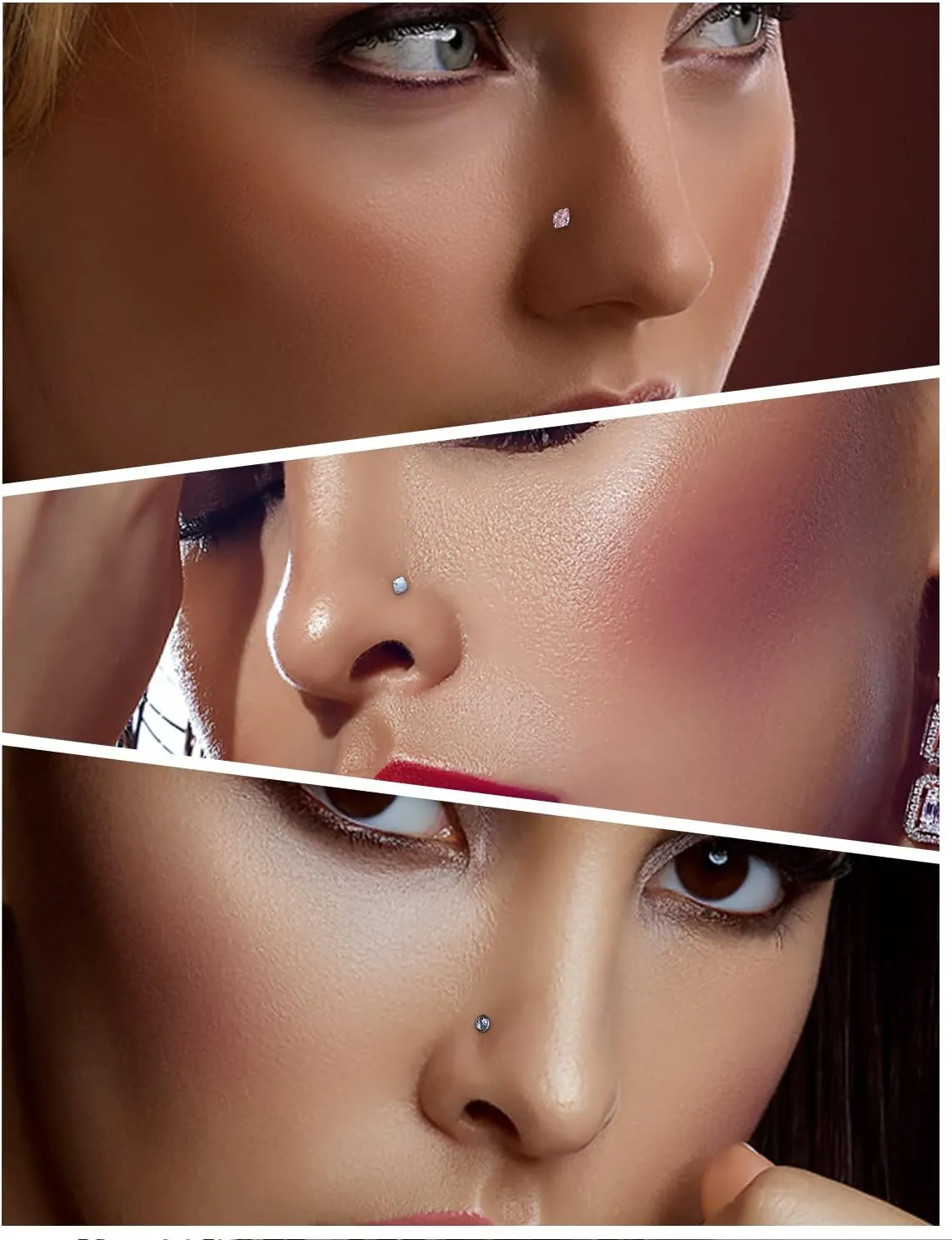 18G 20G 22G Opal Nose Rings Studs Surgical Steel Nose Nostril Piercing Jewelry for Women Men Opal CZ Size 1.5mm 2mm