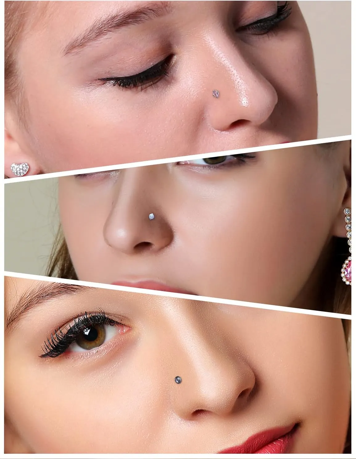 18G 20G 22G Opal Nose Rings Studs Surgical Steel Nose Nostril Piercing Jewelry for Women Men Opal CZ Size 1.5mm 2mm