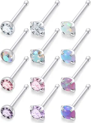 18G 20G 22G Opal Nose Rings Studs Surgical Steel Nose Nostril Piercing Jewelry for Women Men Opal CZ Size 1.5mm 2mm