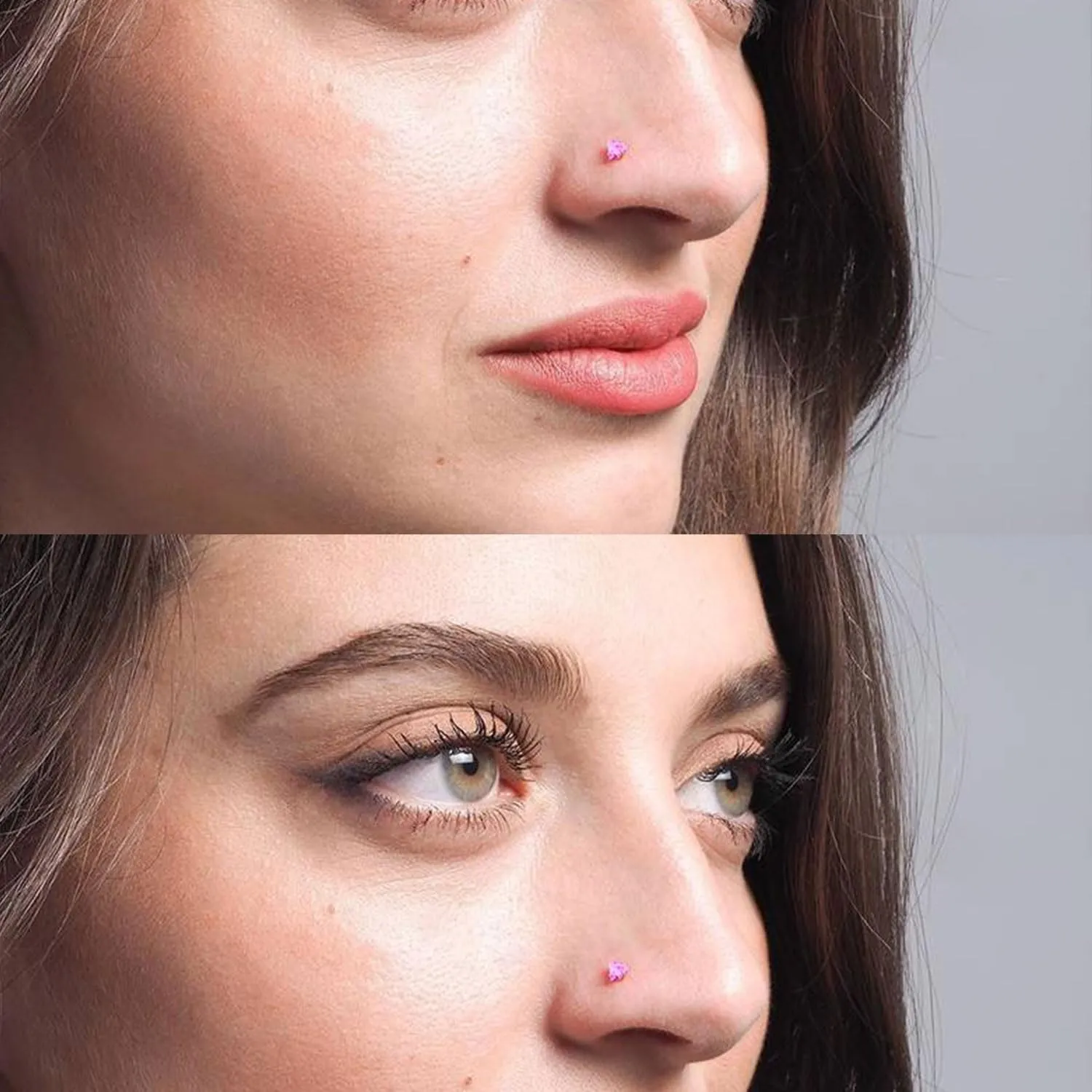 18G 20G Pink CZ Nose Rings Studs 316L Surgical Steel L Shaped Screw Hypoallergenic Nose Studs Shiny Cubic Zirconia Nostril Nose Piercing Jewelry for Women Men Silver
