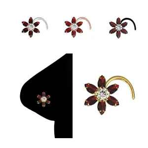 18G Garnet Gems Nose Ring Floral Nose Stud Nose Jewelry Gold Nose Piercing Nose Screw