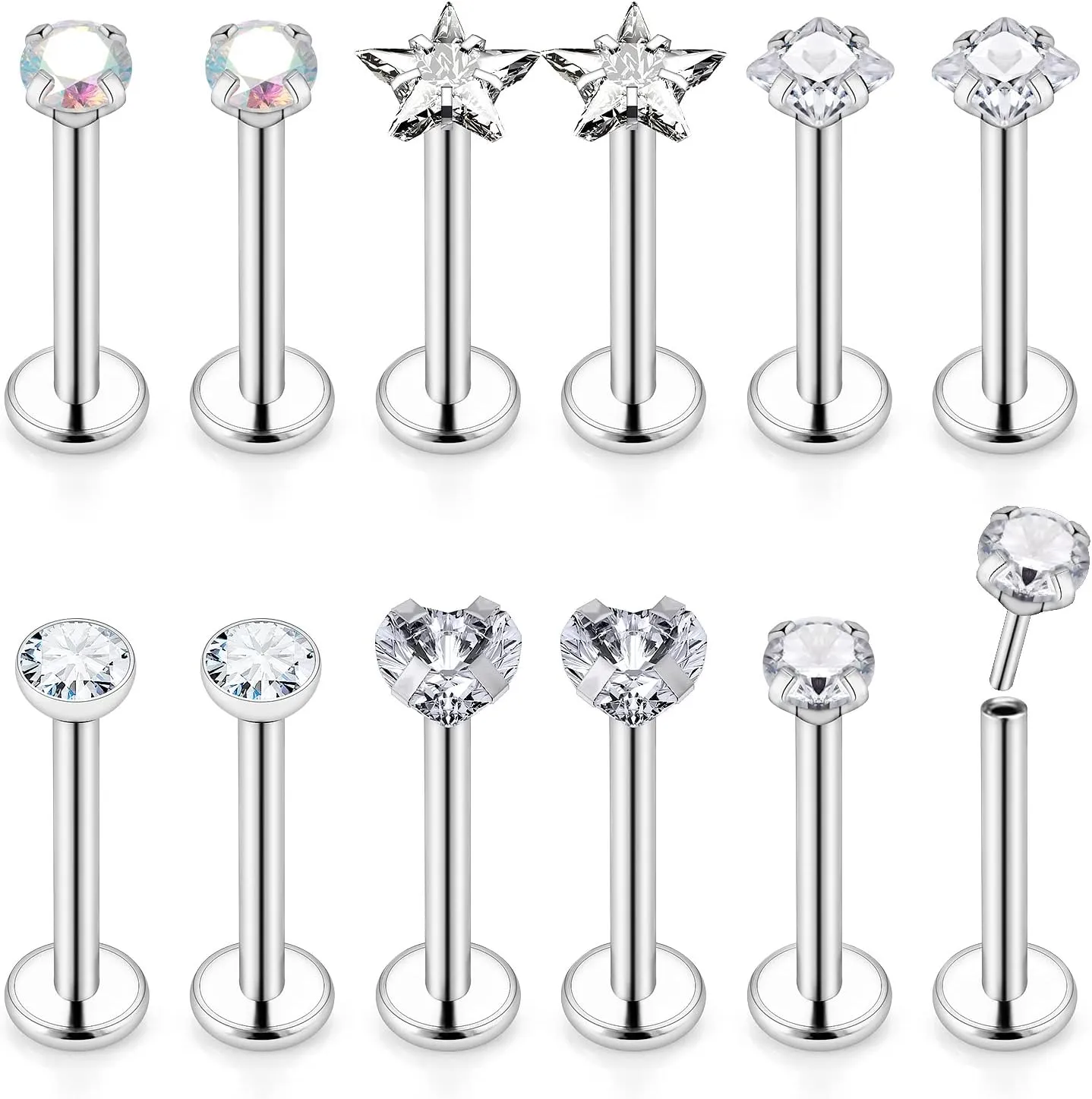 18G Threadless Push in Medusa Piercing Jewelry Surgical Steel Lip Rings Labret Monroe Tragus Helix Cartilage Earrings Studs for Women Men