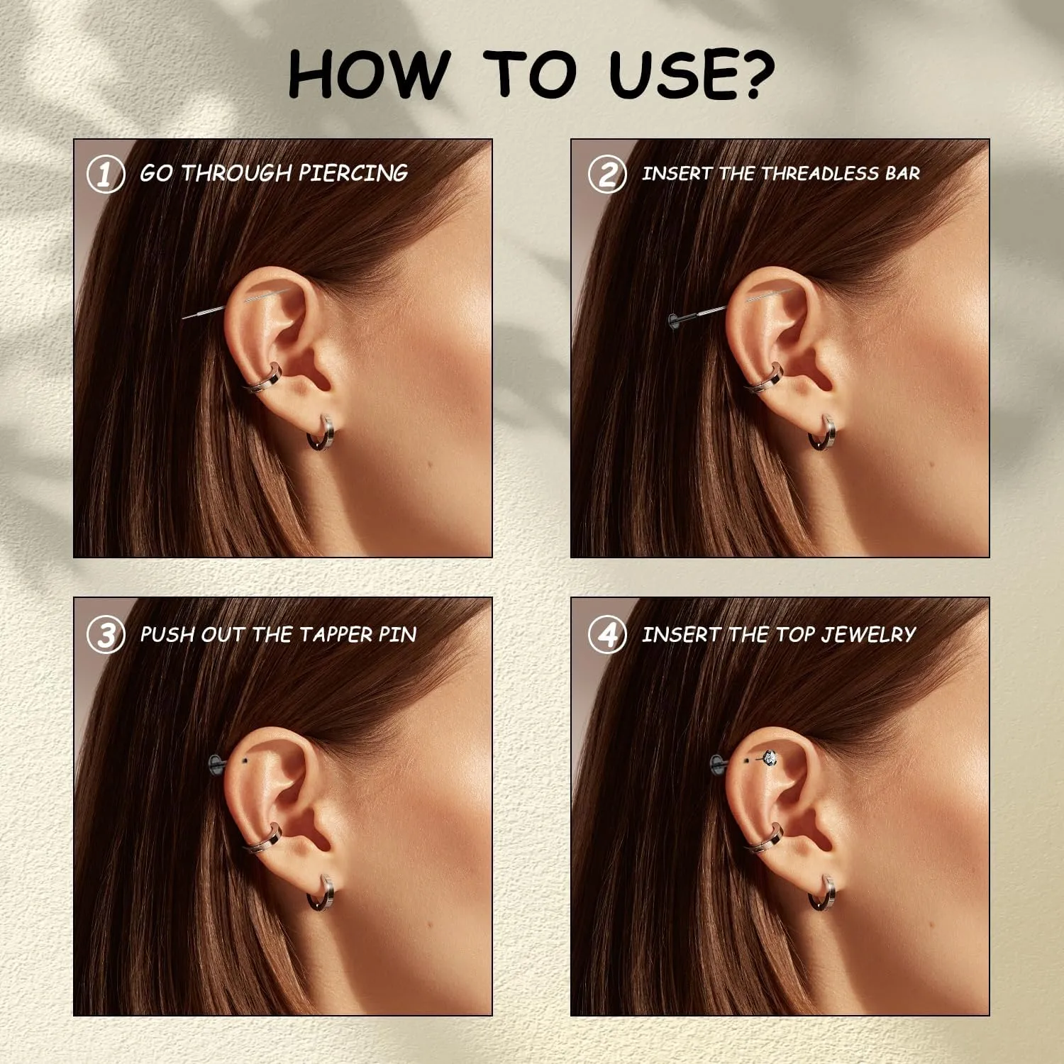 18G/20G Threadless Push in Nose Studs Surgical Steel Labret Piercing Jewelry for Tragus Monroe Lip Helix Cartilage Earrings Studs for Women Men, Black