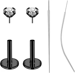 18G/20G Threadless Push in Nose Studs Surgical Steel Labret Piercing Jewelry for Tragus Monroe Lip Helix Cartilage Earrings Studs for Women Men, Black