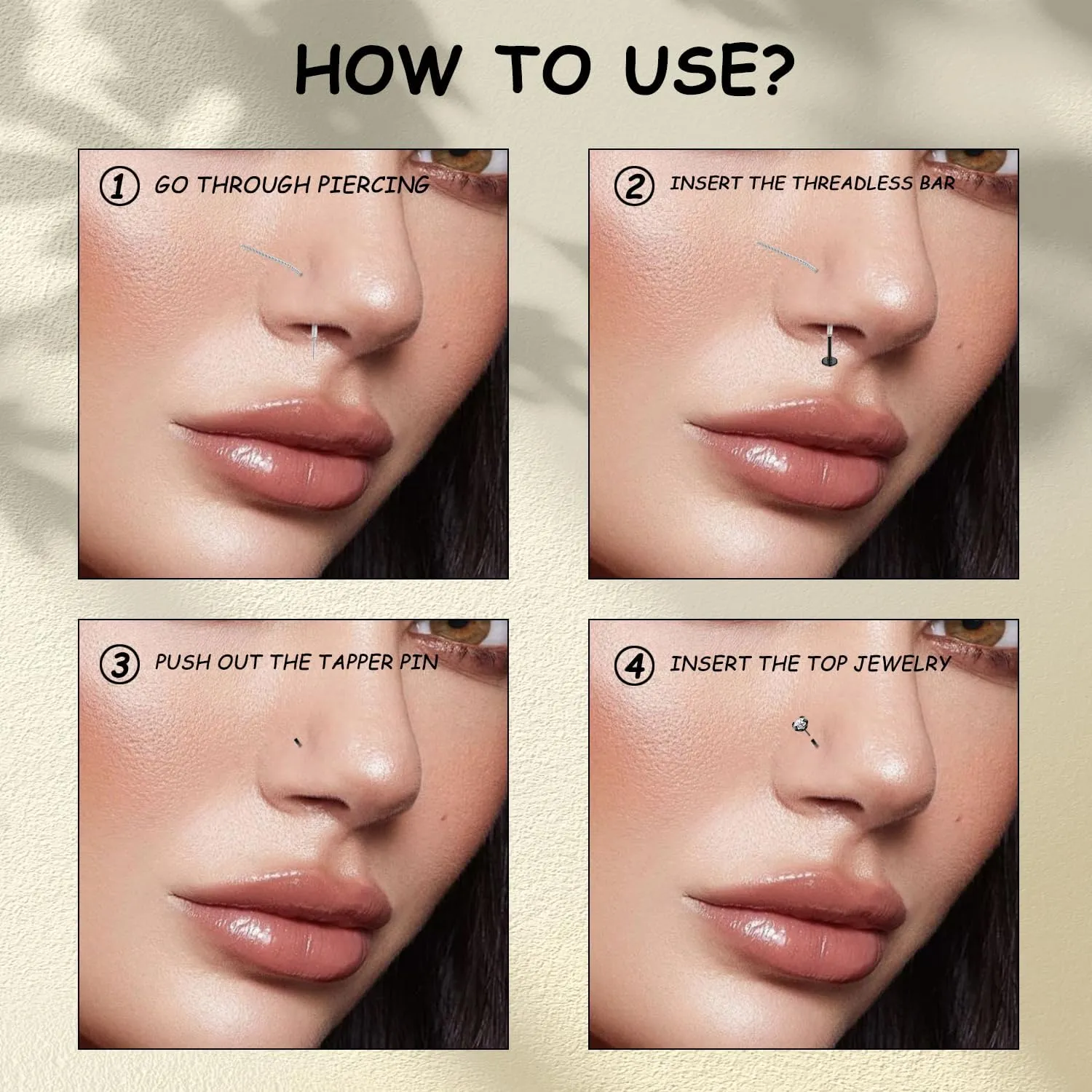 18G/20G Threadless Push in Nose Studs Surgical Steel Labret Piercing Jewelry for Tragus Monroe Lip Helix Cartilage Earrings Studs for Women Men, Black