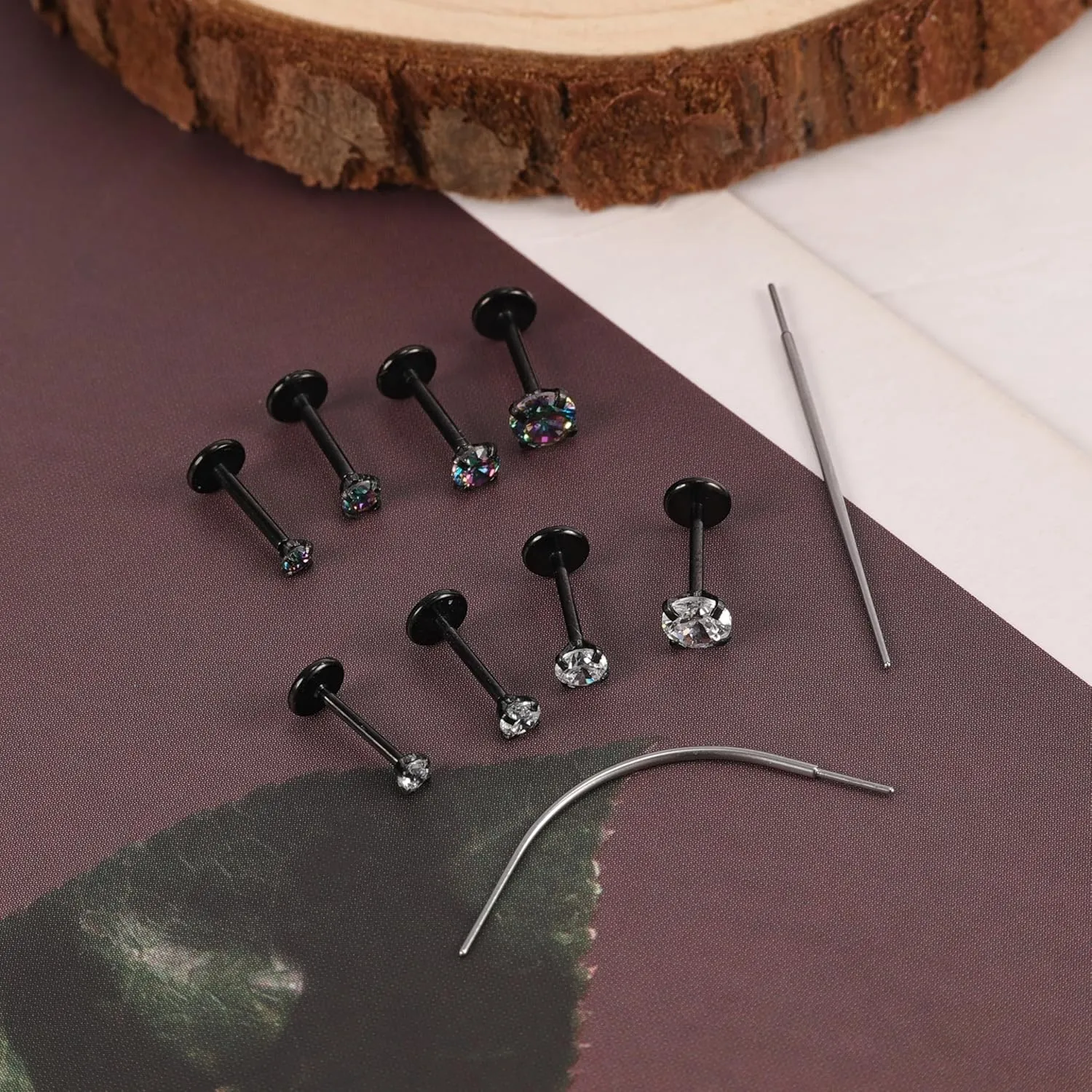 18G/20G Threadless Push in Nose Studs Surgical Steel Labret Piercing Jewelry for Tragus Monroe Lip Helix Cartilage Earrings Studs for Women Men, Black