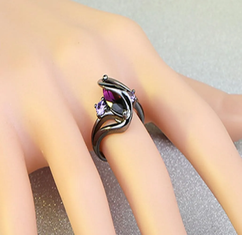 18k Black Gold Marquise Stone Crystal Ring for Women Natural Genuine Horse Eye Stone Gem Gemstone Ring Cocktail Punk Biker Antique Crystal Boho Ring Jewelry(10)