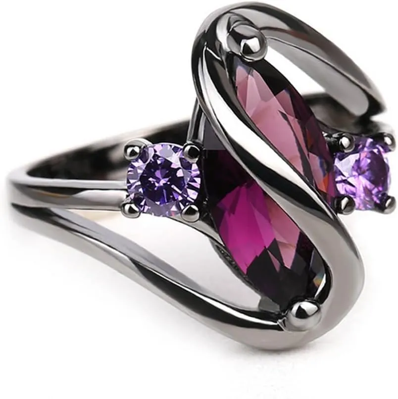 18k Black Gold Marquise Stone Crystal Ring for Women Natural Genuine Horse Eye Stone Gem Gemstone Ring Cocktail Punk Biker Antique Crystal Boho Ring Jewelry(10)