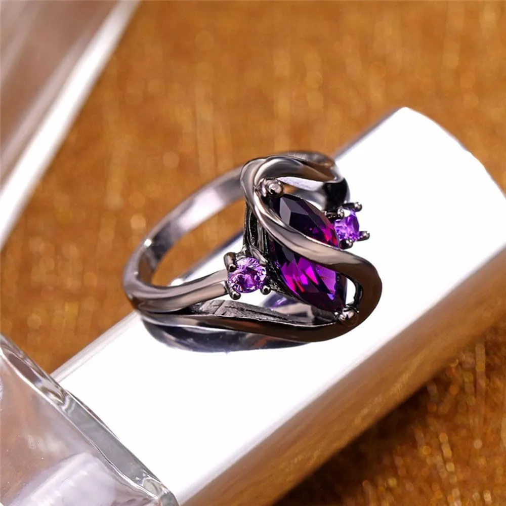 18k Black Gold Marquise Stone Crystal Ring for Women Natural Genuine Horse Eye Stone Gem Gemstone Ring Cocktail Punk Biker Antique Crystal Boho Ring Jewelry(10)