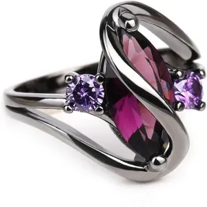 18k Black Gold Marquise Stone Crystal Ring for Women Natural Genuine Horse Eye Stone Gem Gemstone Ring Cocktail Punk Biker Antique Crystal Boho Ring Jewelry(10)