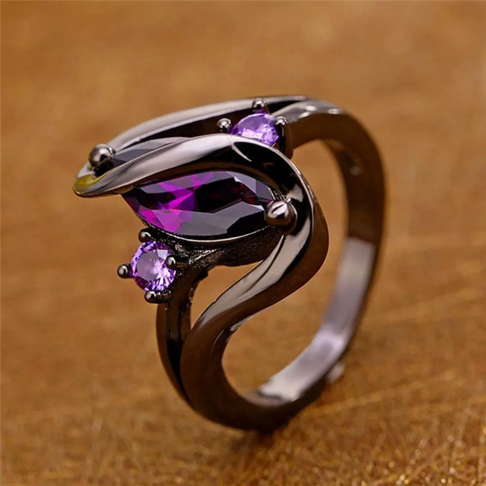 18k Black Gold Marquise Stone Crystal Ring for Women Natural Genuine Horse Eye Stone Gem Gemstone Ring Cocktail Punk Biker Antique Crystal Boho Ring Jewelry(10)