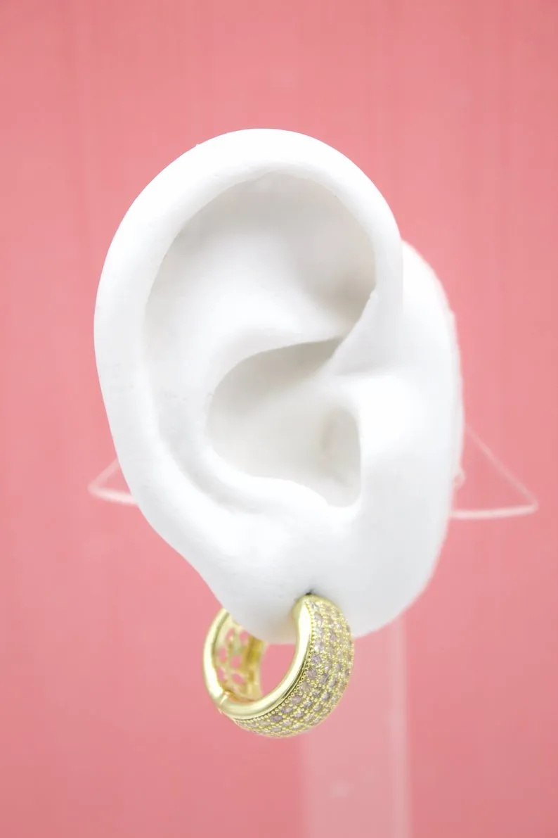 18K Gold Filled Huggies Earrings With Cubic Zirconia Stones