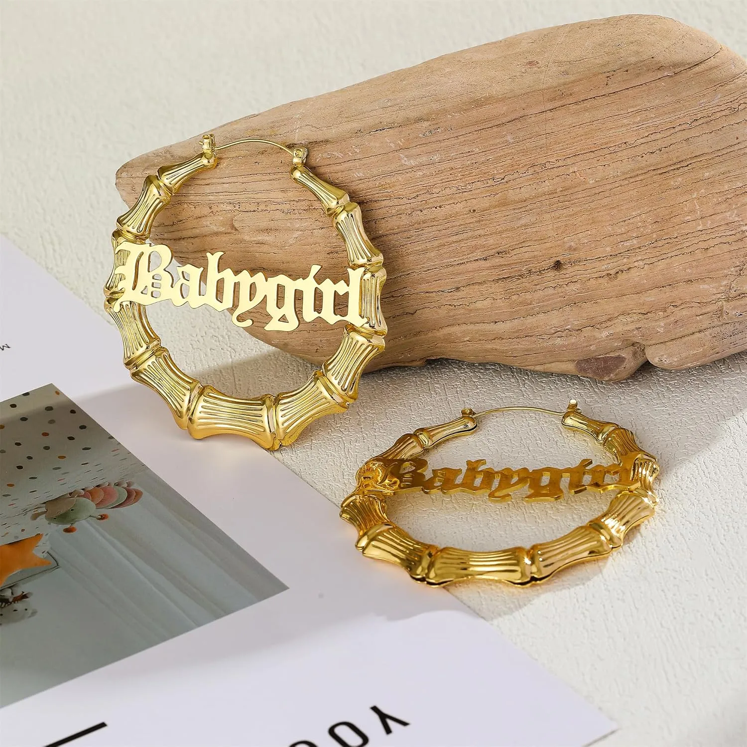 18K Gold Plated Bamboo Hoop Earrings for Women  Large Round Heart Design, 80/90s Ghetto Door Knocker Style, Trendy Hip Hop Jewelry Accessories