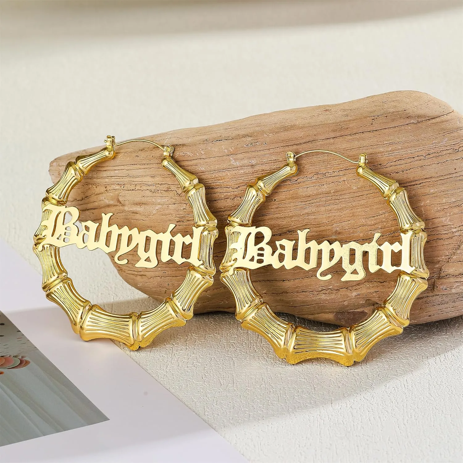 18K Gold Plated Bamboo Hoop Earrings for Women  Large Round Heart Design, 80/90s Ghetto Door Knocker Style, Trendy Hip Hop Jewelry Accessories