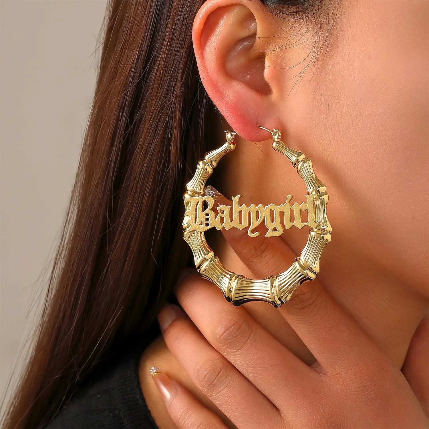 18K Gold Plated Bamboo Hoop Earrings for Women  Large Round Heart Design, 80/90s Ghetto Door Knocker Style, Trendy Hip Hop Jewelry Accessories