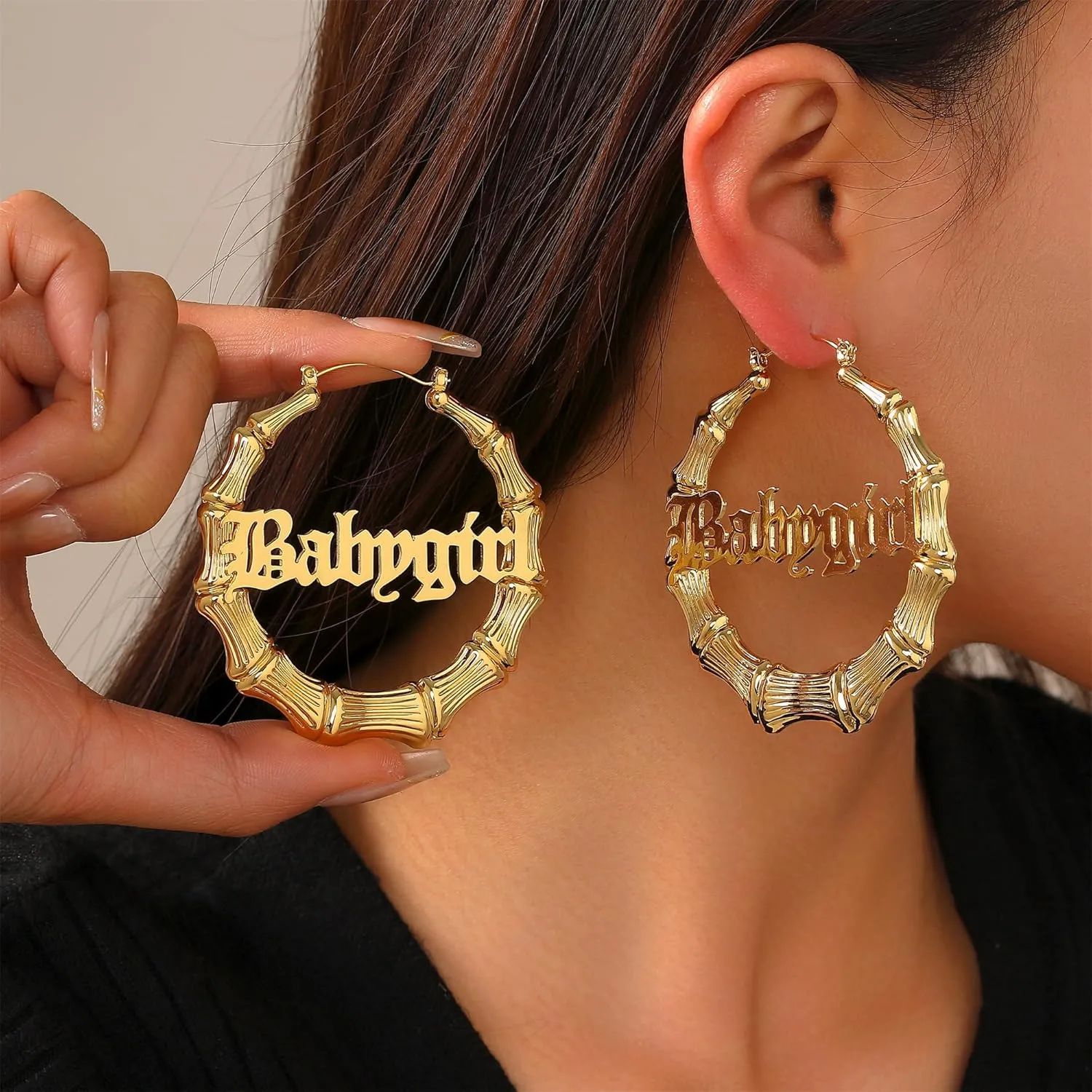 18K Gold Plated Bamboo Hoop Earrings for Women  Large Round Heart Design, 80/90s Ghetto Door Knocker Style, Trendy Hip Hop Jewelry Accessories