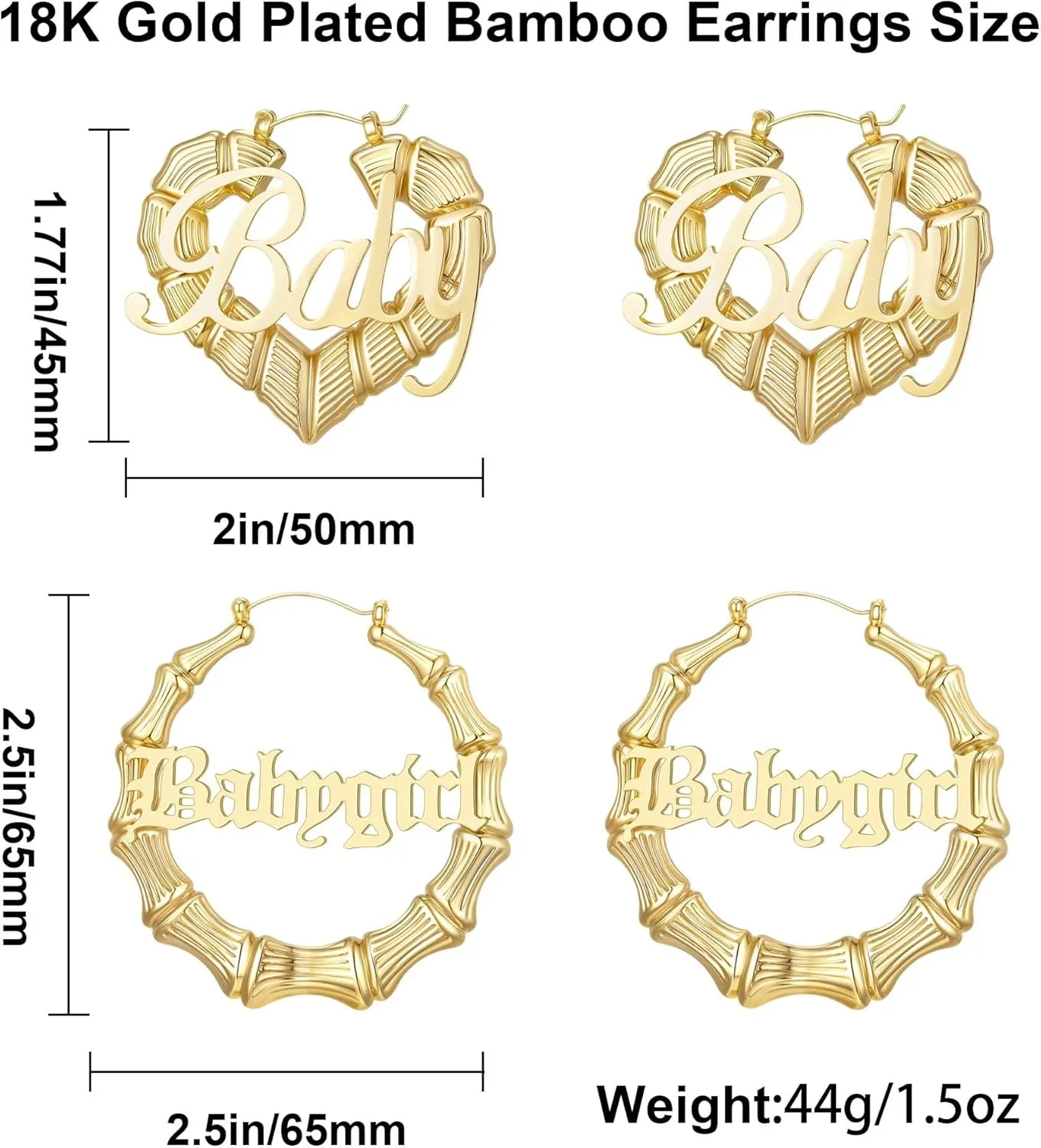 18K Gold Plated Bamboo Hoop Earrings for Women  Large Round Heart Design, 80/90s Ghetto Door Knocker Style, Trendy Hip Hop Jewelry Accessories