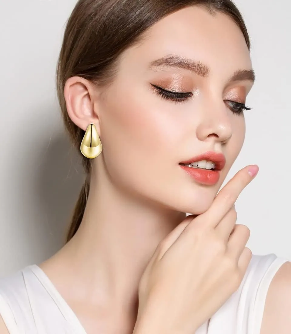 18K Gold Plated Chunky Gold Hoop Earrings for Women Drop Earrings for Women Lightweight Waterdrop Earrings Hypoallergenic Teardrop Open Hoop Earrings