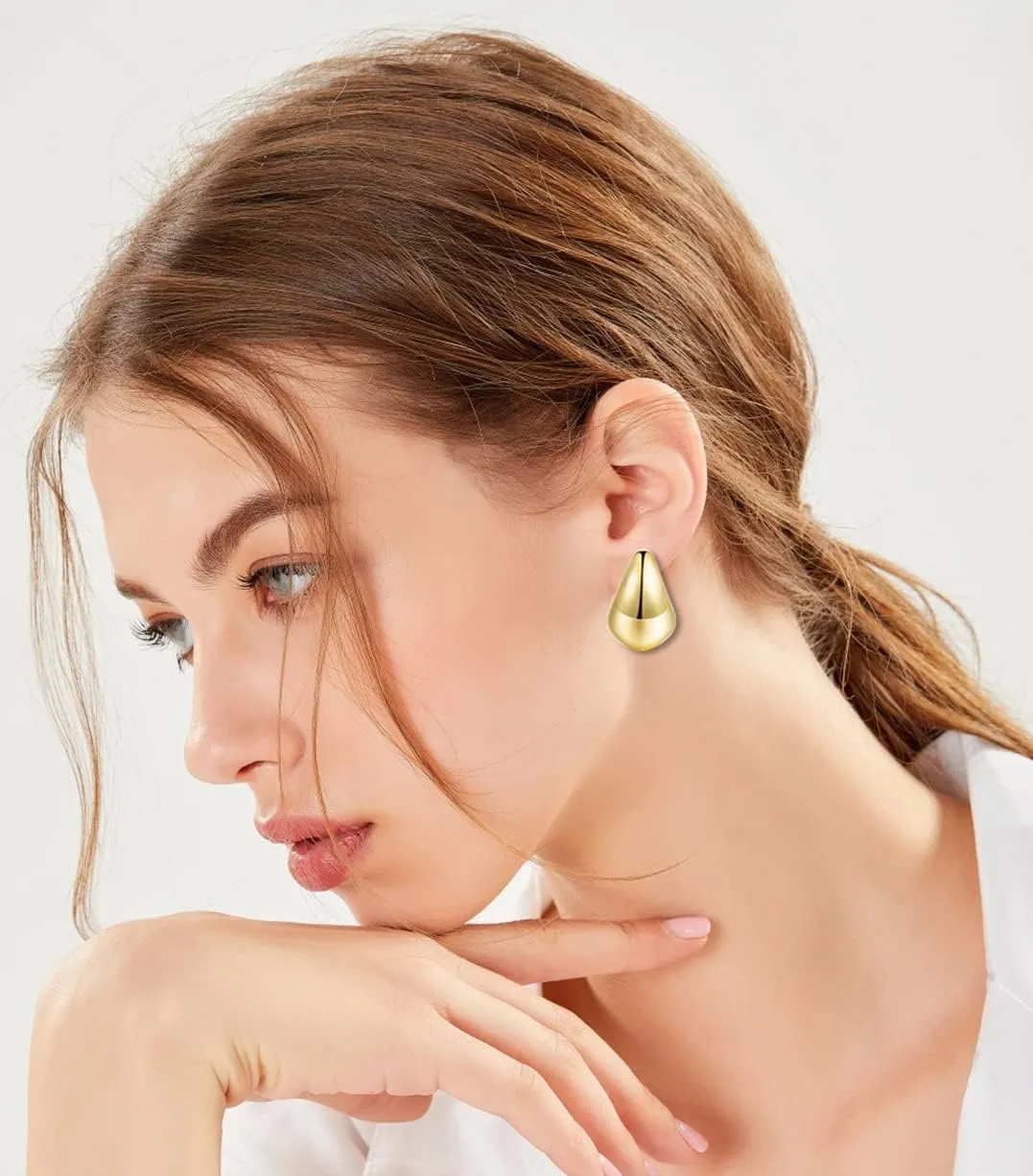 18K Gold Plated Chunky Gold Hoop Earrings for Women Drop Earrings for Women Lightweight Waterdrop Earrings Hypoallergenic Teardrop Open Hoop Earrings