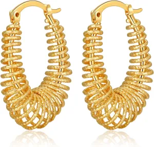 18K Gold Plated Chunky Hoops Earring Women Hoop Earrings Lightweight Daily Jewelry